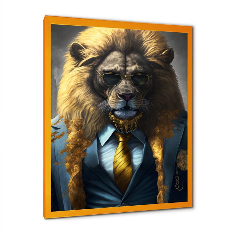 «Lion Gangster in NYC», impression sur toile, H 32 po x l 16 po x P 1 po, Impression dorée sur toile encadrée