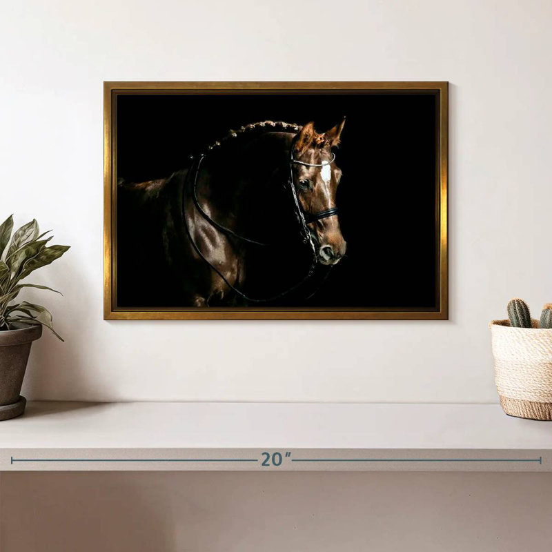 Cheval châtaignier damé, Cadre flottant doré, 13 po x 9 po