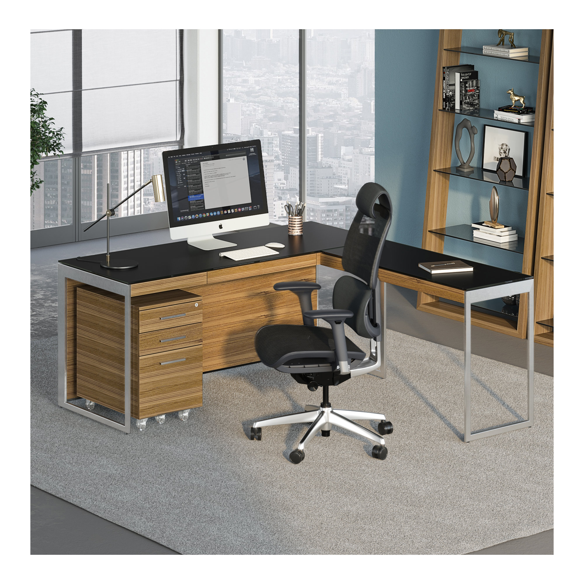 Sequel 20 Writing Desk, Natural Walnut/Satin Nickel, 24.75" H x 48" W x 24" D