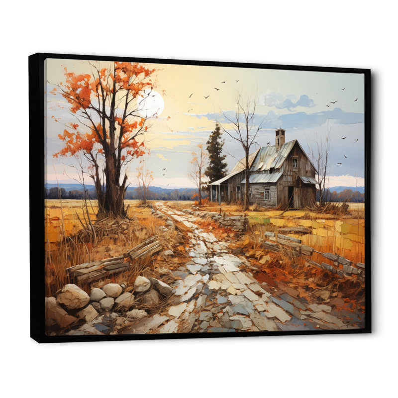 Countryside Rustic Barn Patchwork I - Landscapes Wall Decor, Cadre flottant noir, H 16 po x l 32 po x P 1 po