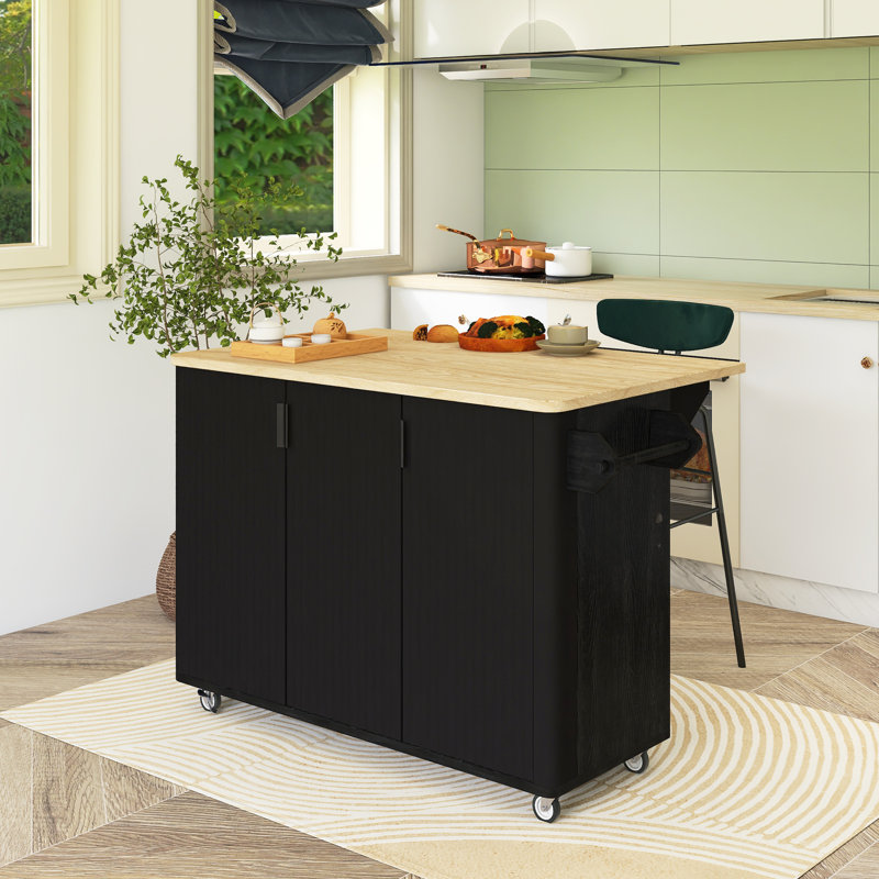 Rolling Kitchen Island With Storage, Kitchen Cart, Black