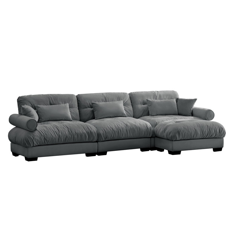 Lingeswaran L-Shaped Velvet Sectional Sofa with Movable Ottoman, Gray Velvet