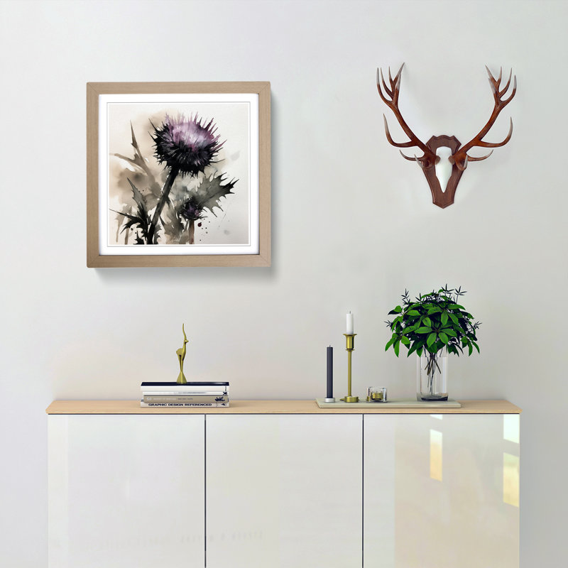 Thistle Ink Wash - Framed Print, Oak