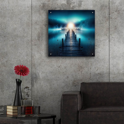  «Pier At Sunrise 1» par Rey Klimt, art mural en verre acrylique, 24 po x 24 po
