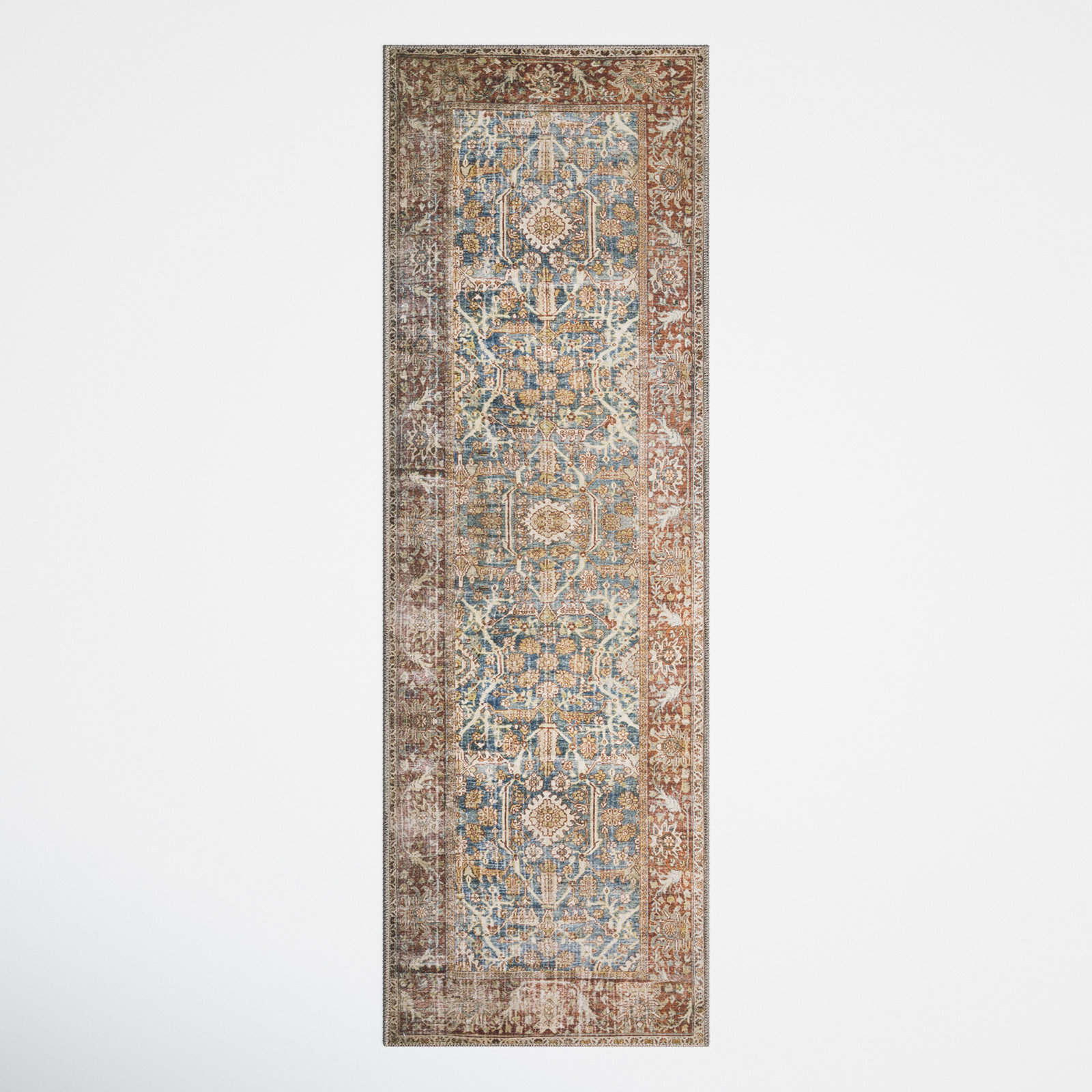 Pratt Oriental Area Rug in Ocean/Rust, Runner 2'6" x 9'6"