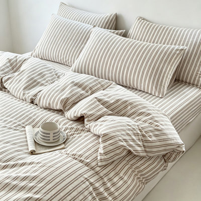 Ensemble de housse de couette en coton lavé rayé 100% coton
