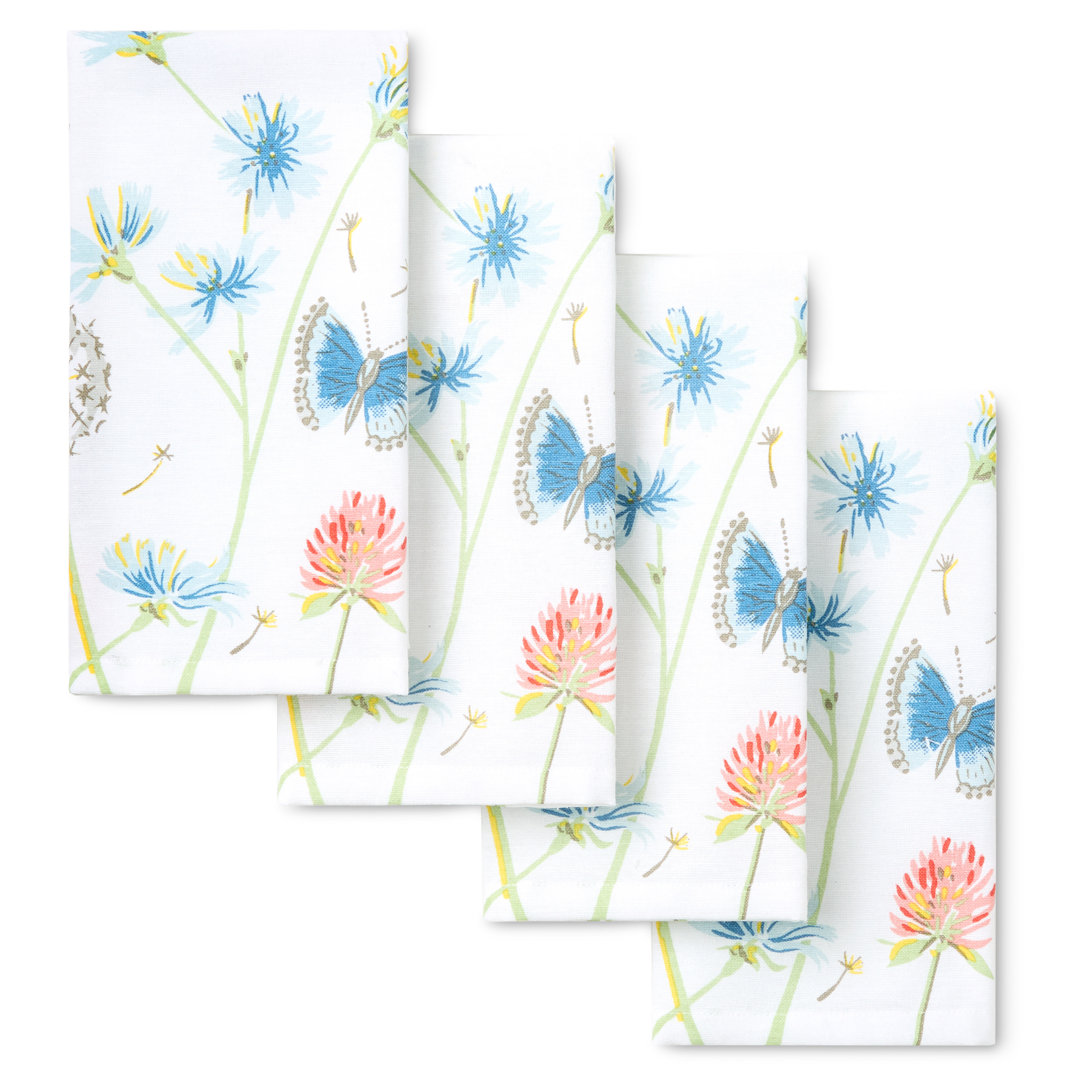 FIESTA Breezy Floral Napkin Set, White/Blue/Pink, 19" 4-Pack (Set of 4) Fiesta