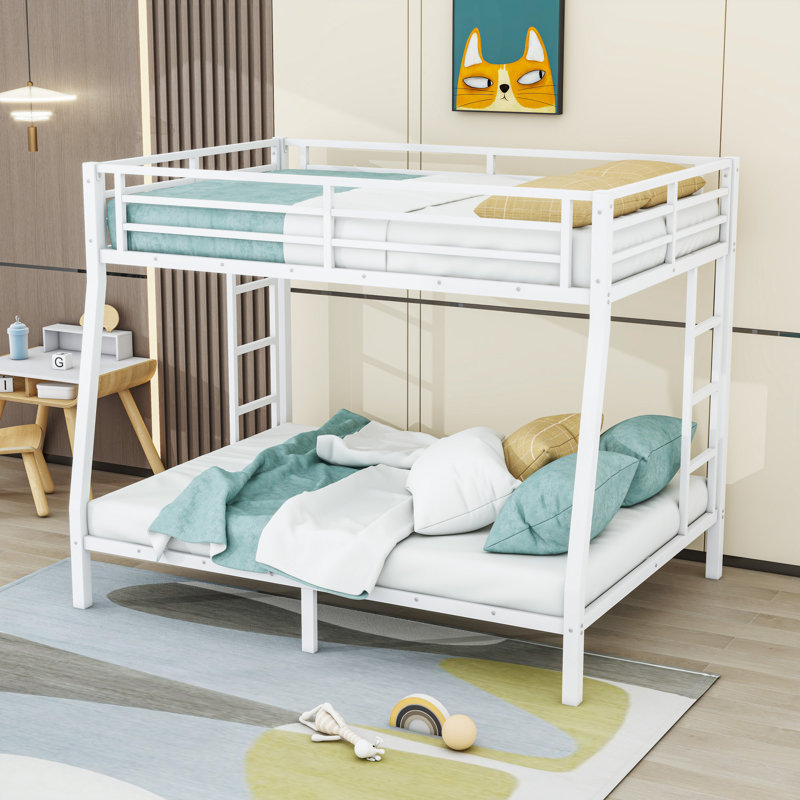 Full XL Over Queen Metal Bunk Bed With Ladders And Slats