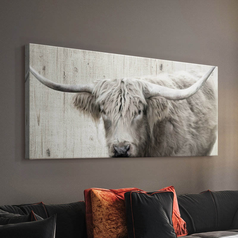 Longhorn sépia - Toile tendue avec châssis - Prêt à accrocher, H 24 po x l 48 po