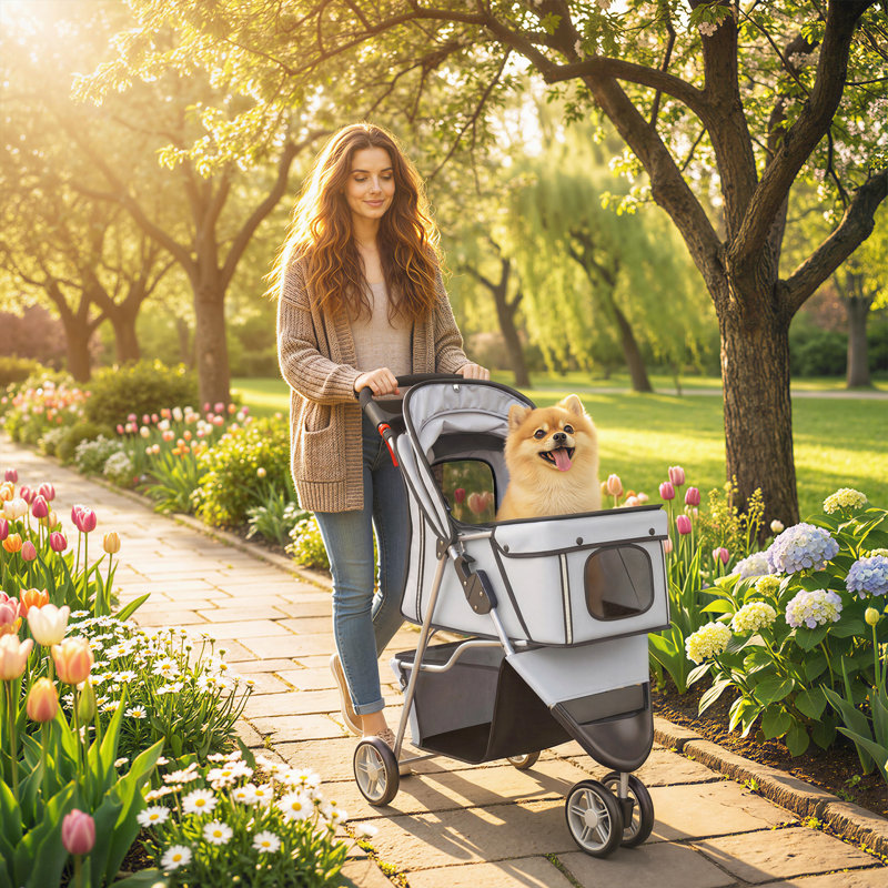 Foldable Pet Stroller, Grey