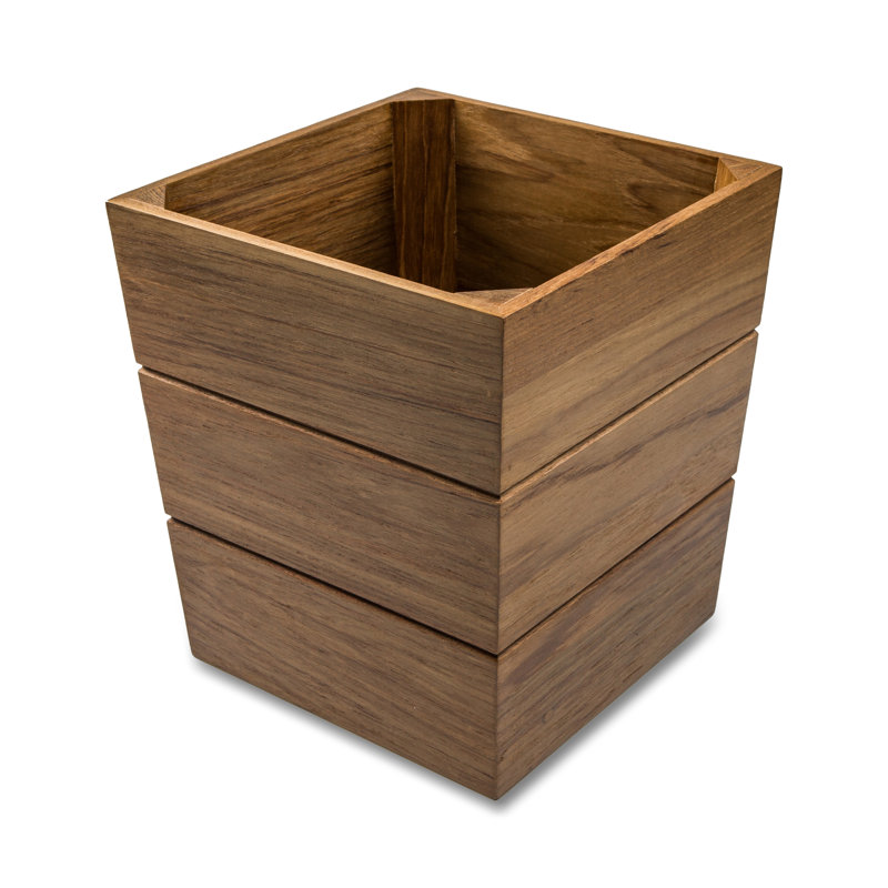 Large Teak Wood Waste Basket with Oiled Finish