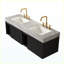 Meuble-lavabo suspendu de 60 po avec lavabo, comptoir en pierre frittée veinée gris Carrara et 2 lavabos en céramique, armoire noire, 3 trous prépercés pour robinetterie-1991604138