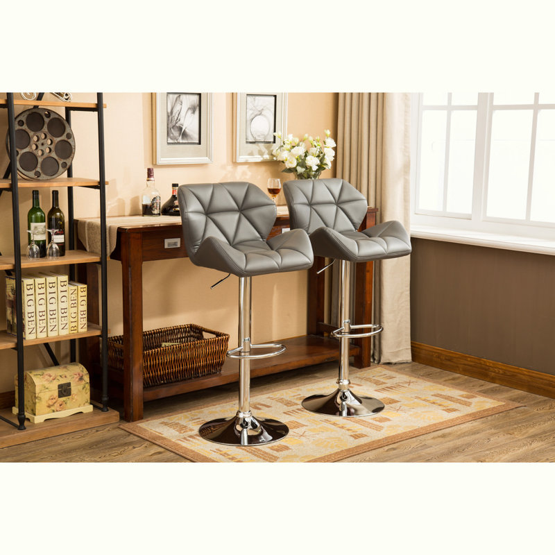 Ensemble de 2 tabourets de bar comptoir en similicuir et garniture cloutée, Similicuir gris
