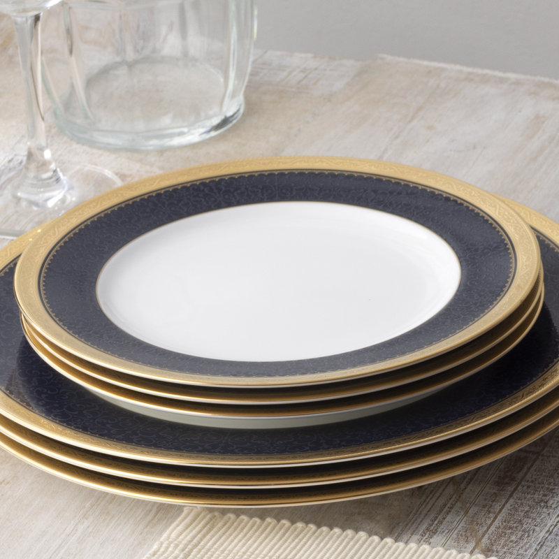 Noritake Odessa Cobalt Salad Plates, 8-1/2", Gold