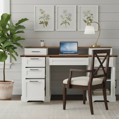 Bureau d'ordinateur 59 "avec station de charge et porte de grange, bureau d'ordinateur avec tiroir classeur, plateau à clavier 59"