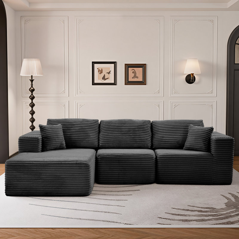 Boneless Modular Sectional Sofa, 3-Seat Sofa Sleeper For Living Room, Gray