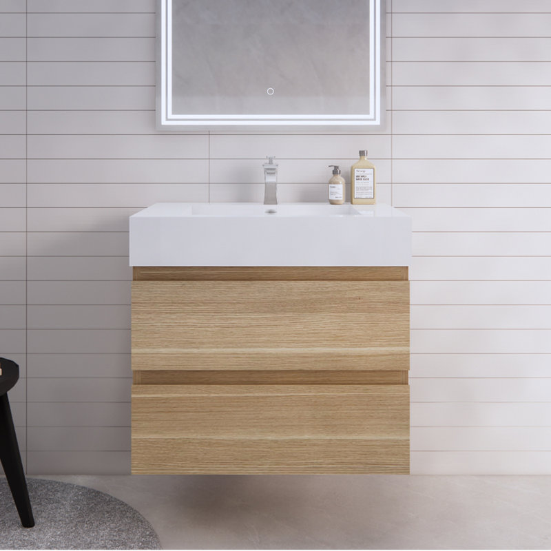 Babajide 29.5 " W Wall Mounted Wall Mounted 1 Single Vanity Bathroom Vanity With Acrylic Top, White Oak