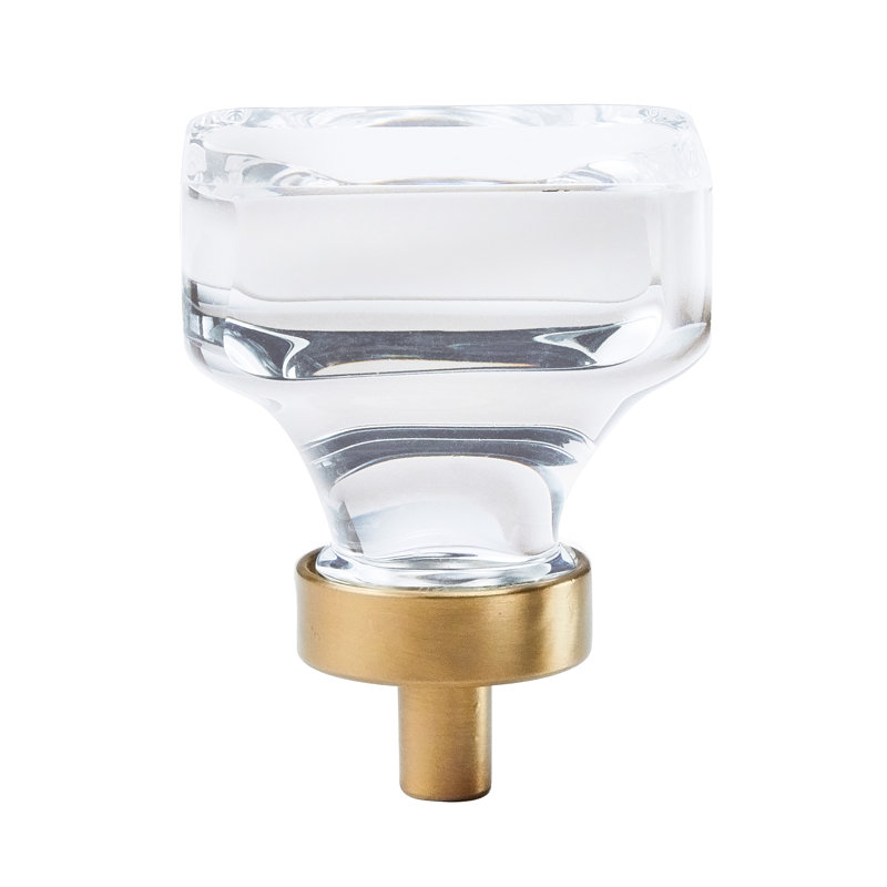 Glacio 1 3/8" Length Square Knob, Clear/Champagne Bronze