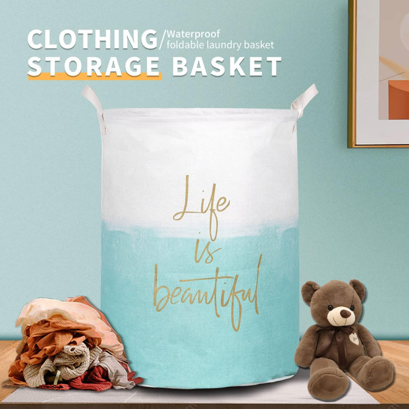 Panier à linge pliable imperméable 19,7 po Merdes, panier à linge sale, organisateur de rangement pour bac à linge pour la collection de jouets (bleu vie)