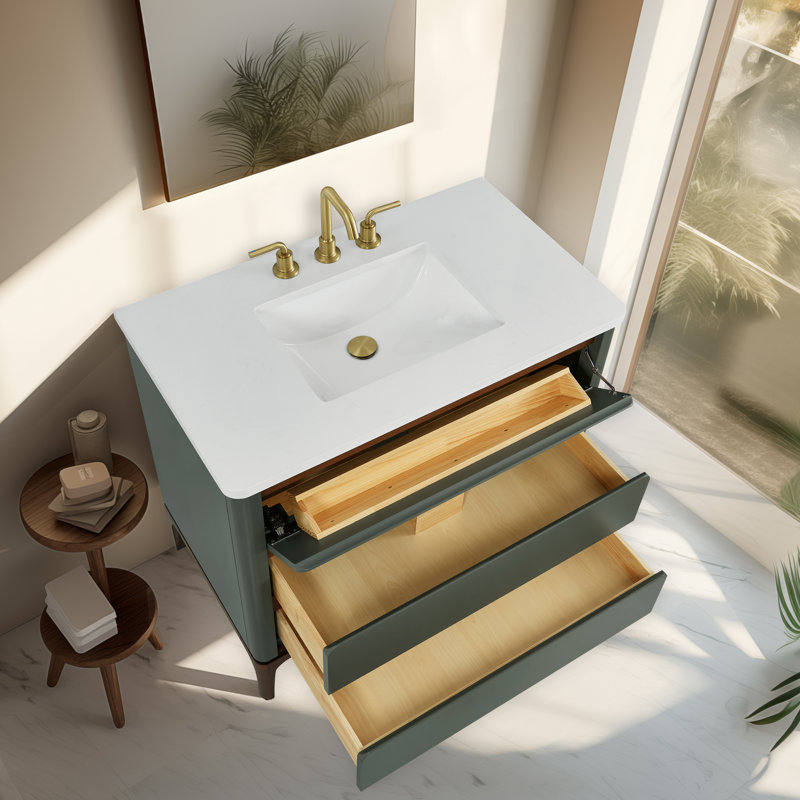 Barkley 36" Single Bathroom Vanity In Vintage Green With Engineered Stone Top