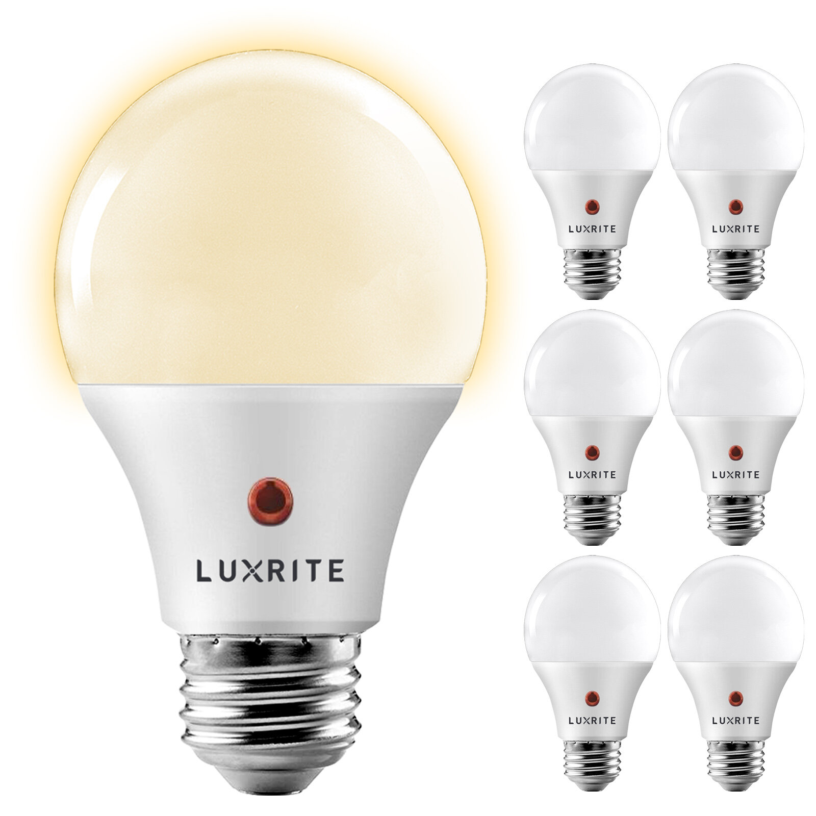 Luxrite A19 LED Dusk To Dawn Light Bulbs Enclosed Fixture Rated