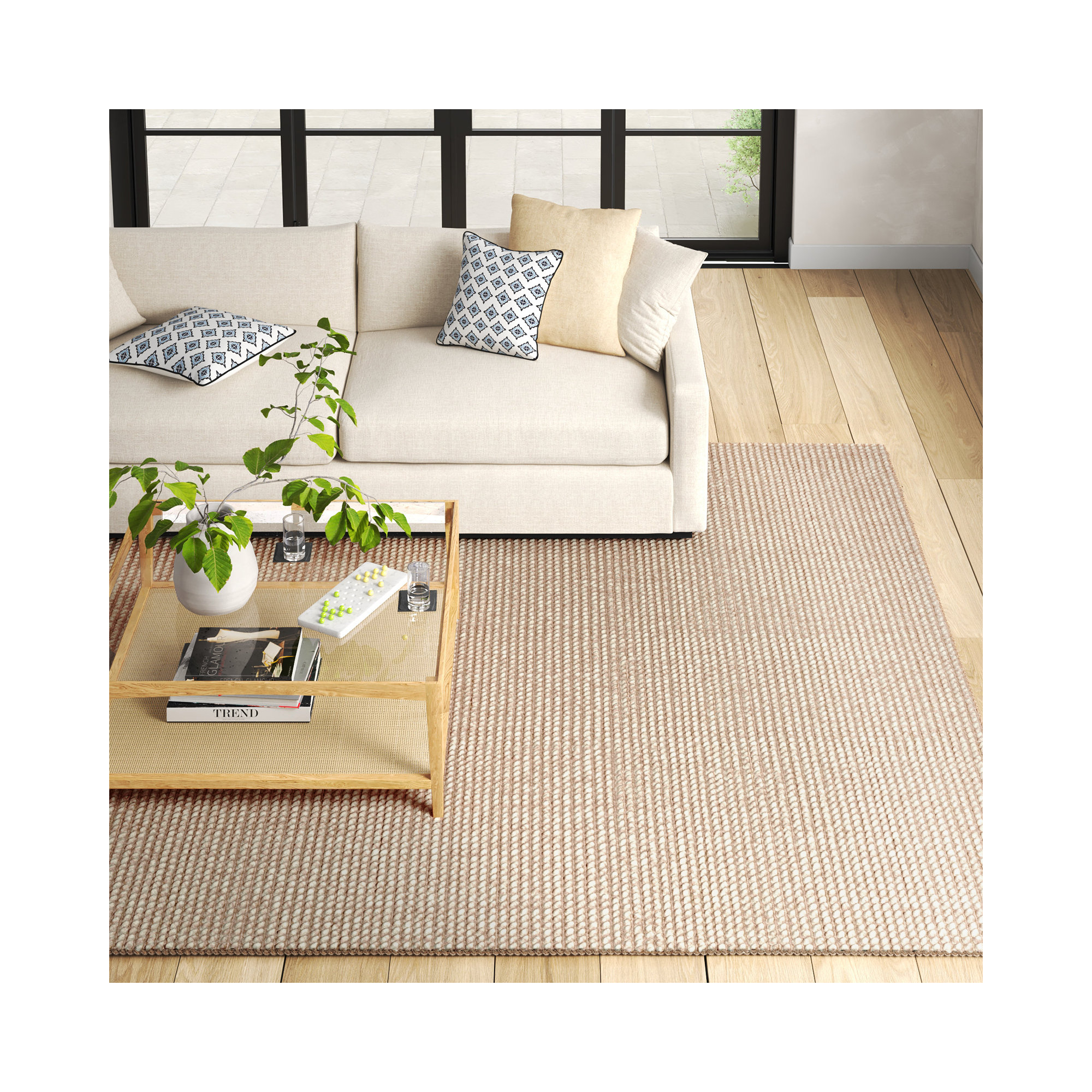 Bayne Hand Loomed Beige Rug, Rectangle 4' x 6'