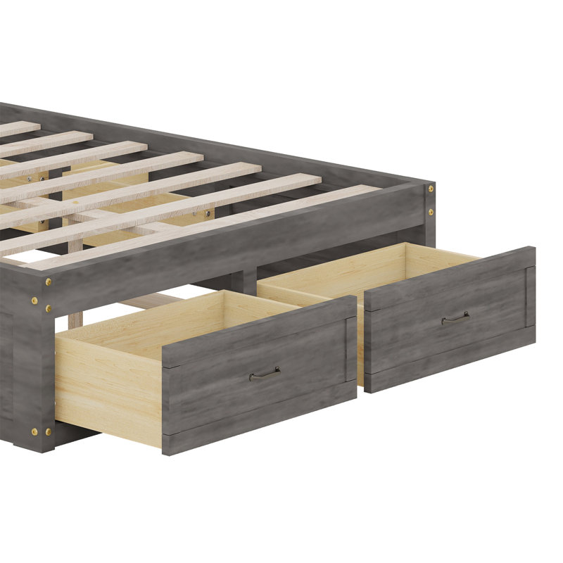 Platform Bed With 6 Storage Drawers, Antique Gray, Full / Double