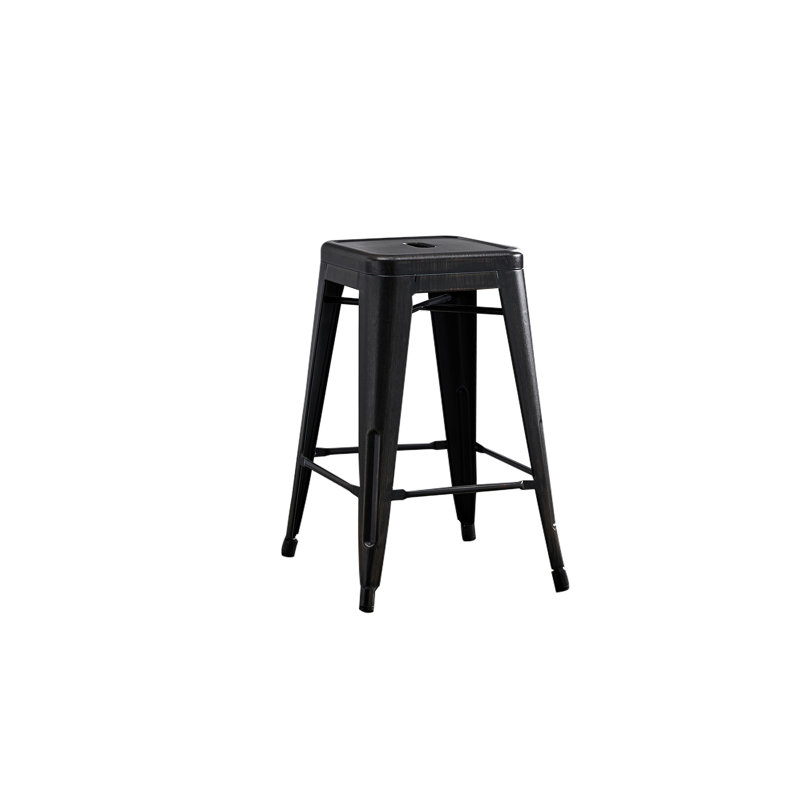 Ensemble de 2 tabourets de bar modernes sans dossier en métal, hauteur de comptoir 24 po, design empilable peu encombrant, noir