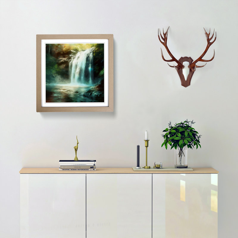 Waterfall Digital Art No.1 - Framed Print, Oak