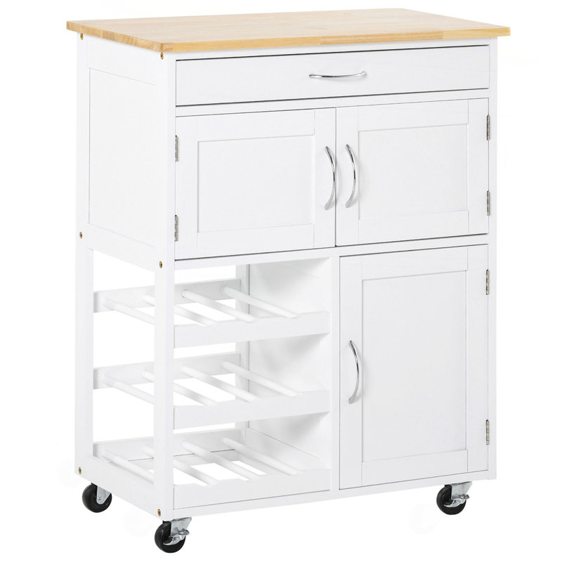 Îlot de cuisine sur roulettes avec porte-bouteilles