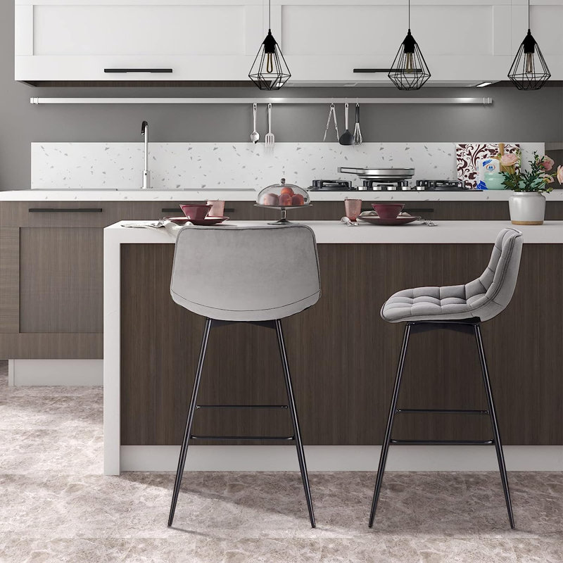 Heyman Upholstered Counter Stool, Light Grey