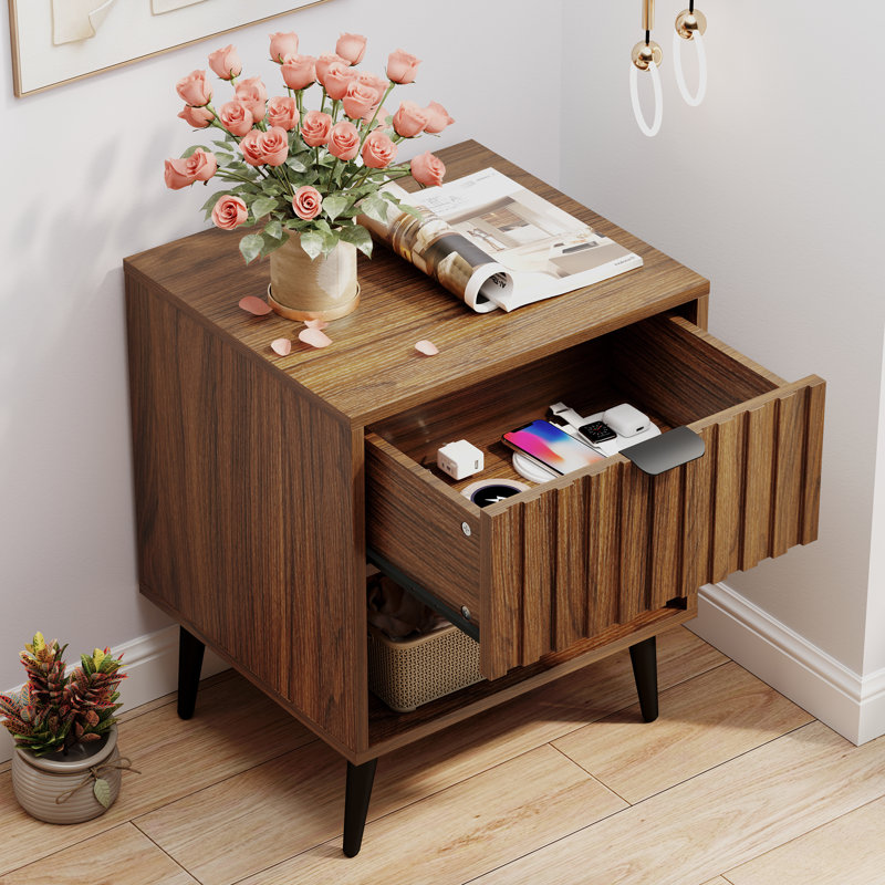 1-Drawer Nightstand with Open Shelf, Brown