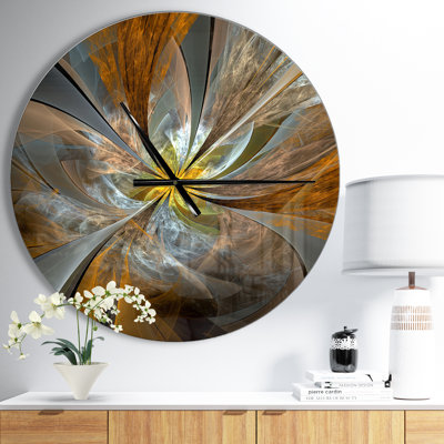 East Urban Home Symmetrical Yellow Fractal Flower - Modern wall clock