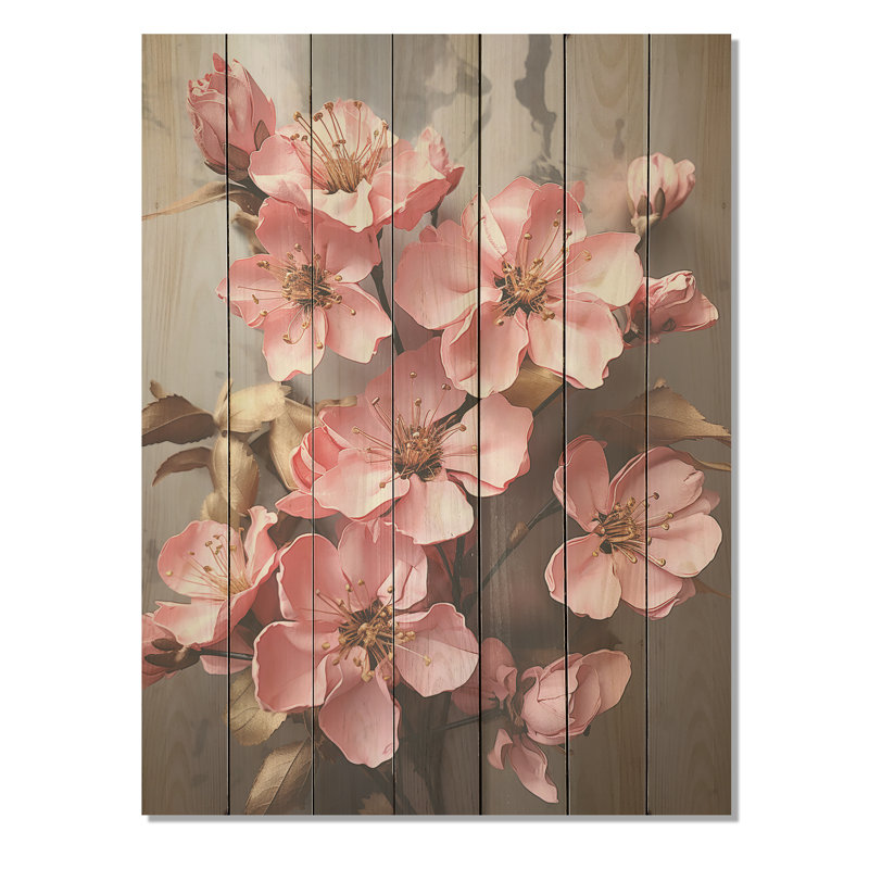 Fleur de cerisier rose - joyau de jardin III - fleur de cerisier sur bois, H 40 po x l 30 po