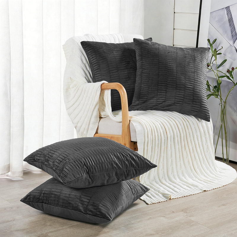 Velvet Pleated Throw Pillow Cover, Gun Metal
