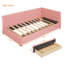 Lit de jour rembourré avec 2 tiroirs de rangement, structure de canapé-lit simple, sans sommier, tissu en lin (rose)-1627320752