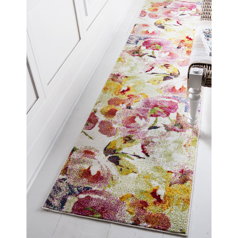 Tapis rose / jaune Forsan, Tapis de couloir 2 pi 7 po x 10 pi