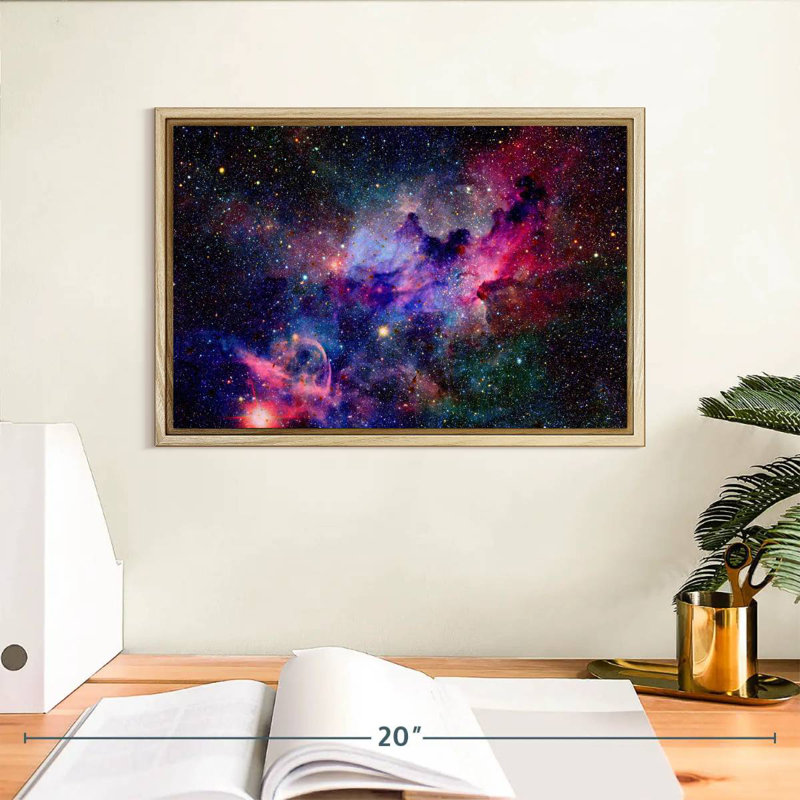 Galaxie nébuleuse de l'espace, Cadre flottant en bois naturel, 13 po x 9 po