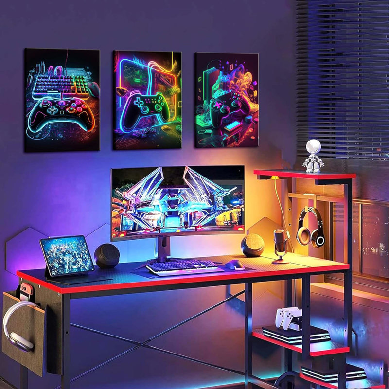 «Gamer Room Decor», art mural sur toile pour les garçons adolescents - accessoires colorés et colorés, thème de jeu mural, ensemble de 3 - jeu de peintures, impression pour les jeunes garçons, chambre 12 x 16 po