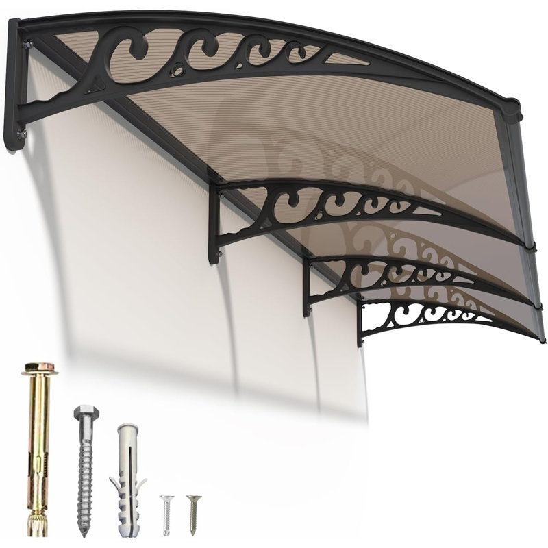 Window Awning Door Canopy 5mm Polycarbonate Hollow Panel Seamless One-Piece Curved Canopy for Door Entrance Patio Outdoor DIY Garage Weatherproof Protection 60"D x 160" W
