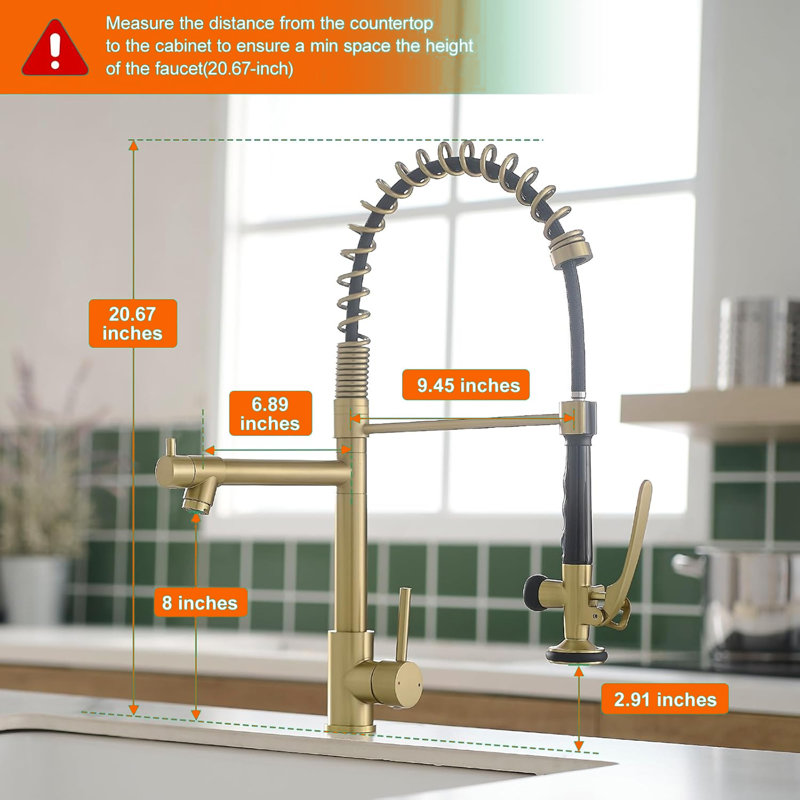 Commercial Pull Down Kitchen Sink Faucet With Sprayer Modern Kitchen Faucet Single Handle Brass Taps, Brushed Gold