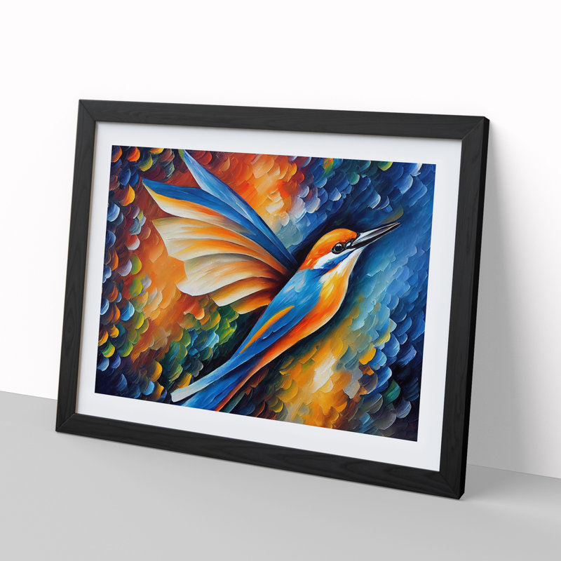 Kingfisher Bird Vol.7 Abstract - Framed Print, Black, 46cm H x 64cm W x 2cm D