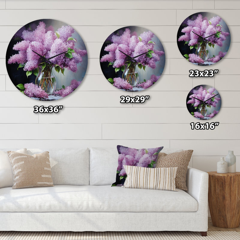 Lilas, impression romantique II - horloge murale florale, Très grand