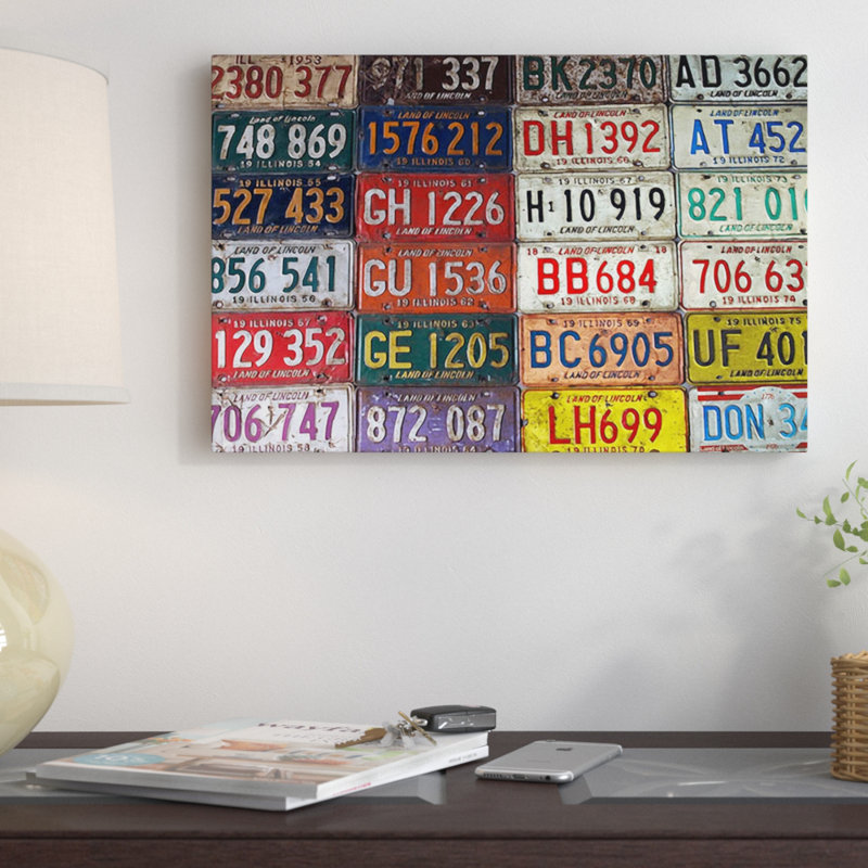 Plaques de licence de l'État - Art textuel sur toile tendue, H 12 po x l 18 po x P 1,5 po, Pas de tapis, Toile tendue