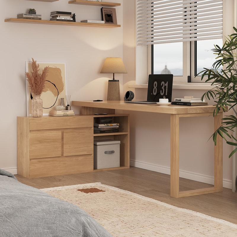 Bureau rectangulaire en bois massif avec 2 tiroirs Burlywood, H 29,53 po x l 86,61 po x P 47,24 po
