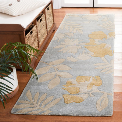 Tapis bleu en laine touffeté à la main Freda