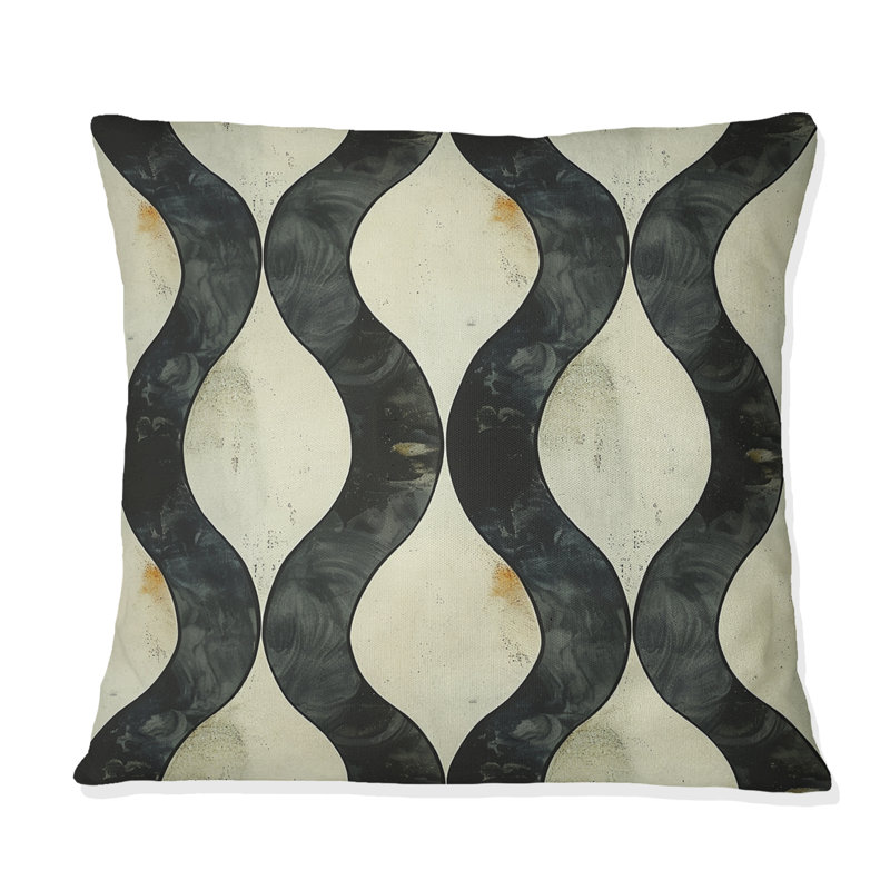 Coussin décoratif noir beige Midcentury Ogee Print I - Midcentury, H 16 po x l 16 po