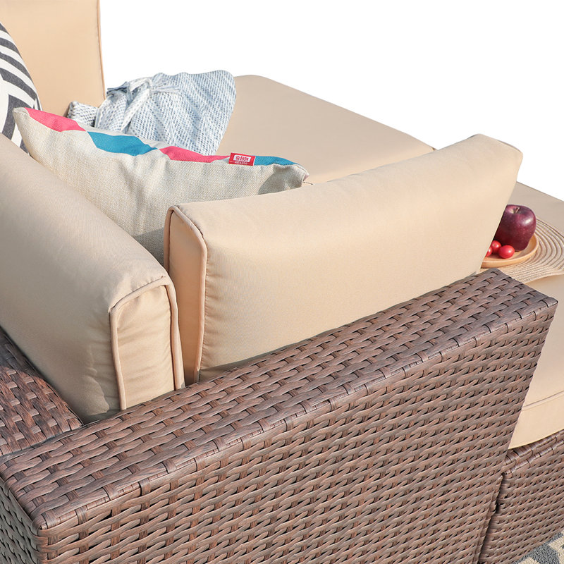 Alishea 4-Piece Rattan Outdoor Sofa with Cushions, Brown Frame/Beige Cushion