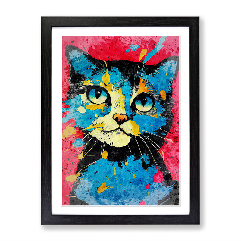 Paint Splat Cat No.5 - Framed Print, Black, 34cm H x 25cm W x 2cm D