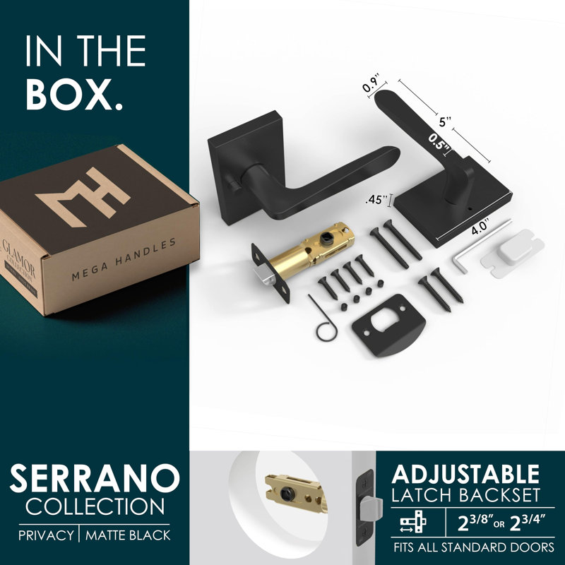 Paquet de 1 poignée de porte d'intimité Mega Handles Serrano, Paquet de 1, Noir mat, Confidentialité